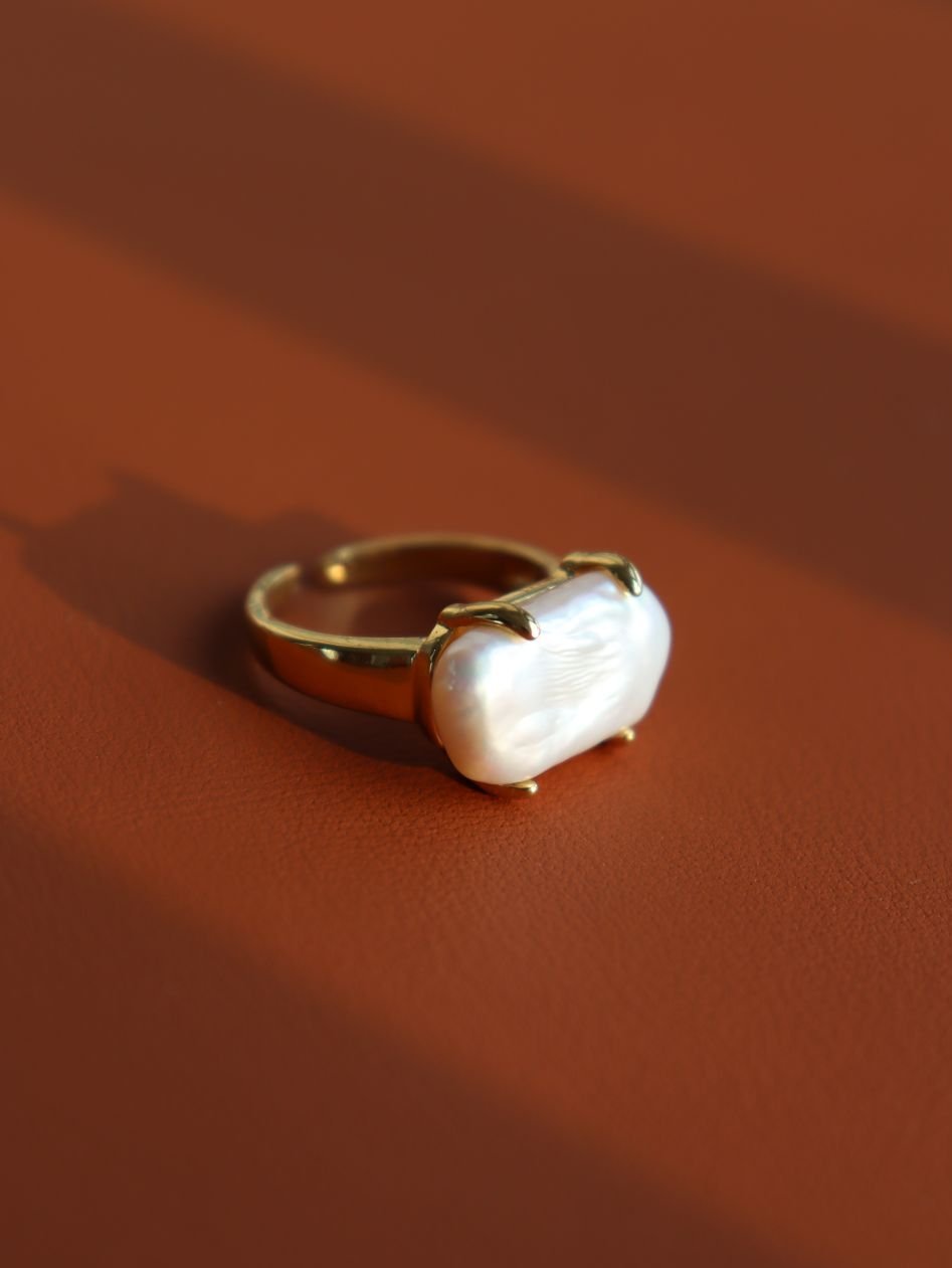 Vintage Square Baroque Pearl Open Ring - floysun