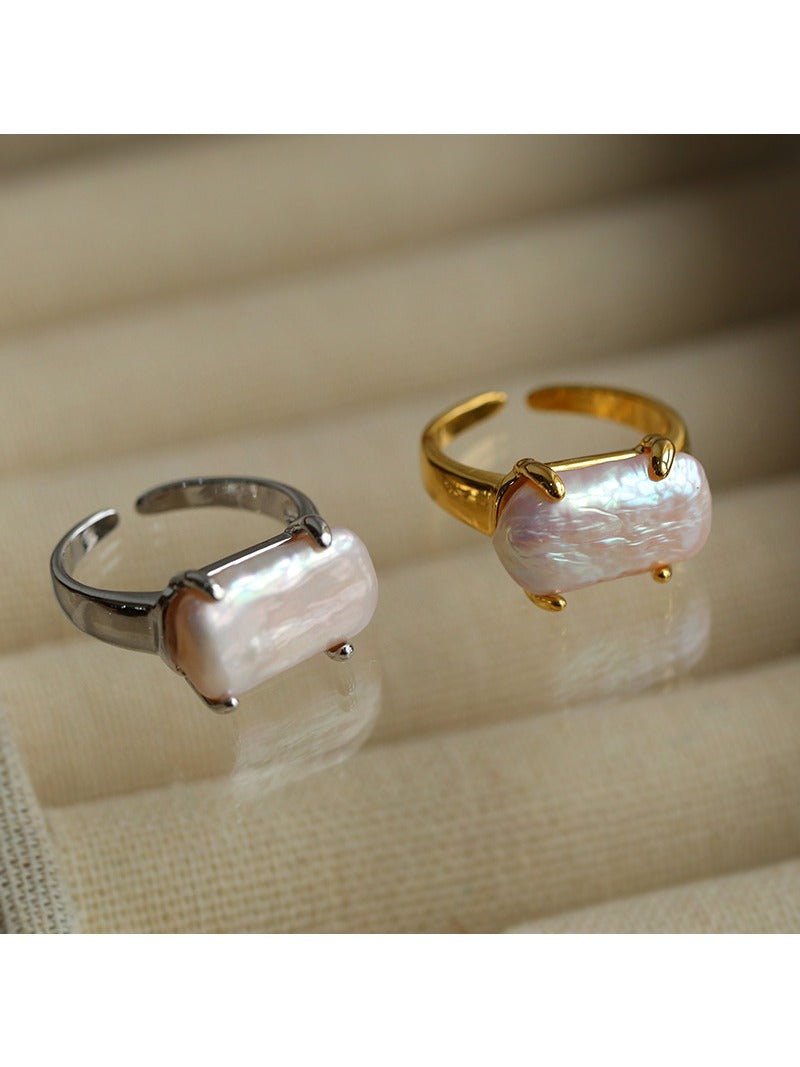 Vintage Square Baroque Pearl Open Ring - floysun