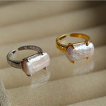 Vintage Square Baroque Pearl Open Ring - floysun