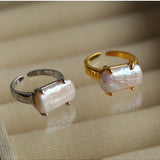 Vintage Square Baroque Pearl Open Ring - floysun