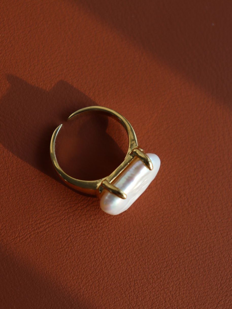 Vintage Square Baroque Pearl Open Ring - floysun