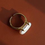 Vintage Square Baroque Pearl Open Ring - floysun