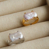 Vintage Square Baroque Pearl Open Ring - floysun