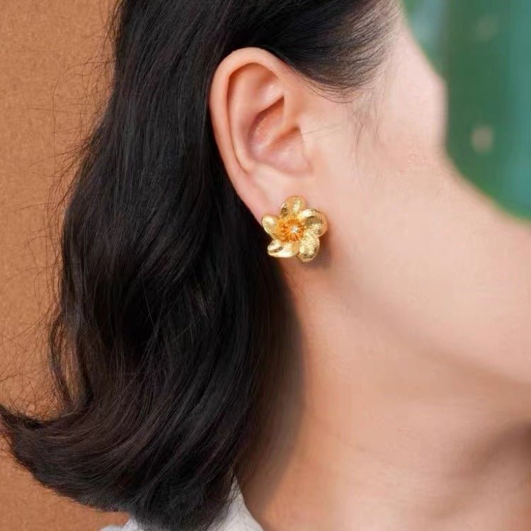 Vintage Style Bauhinia Zircon Flower Stud Earrings - floysun