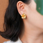 Vintage Style Bauhinia Zircon Flower Stud Earrings - floysun