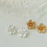 Vintage Style Bauhinia Zircon Flower Stud Earrings - floysun