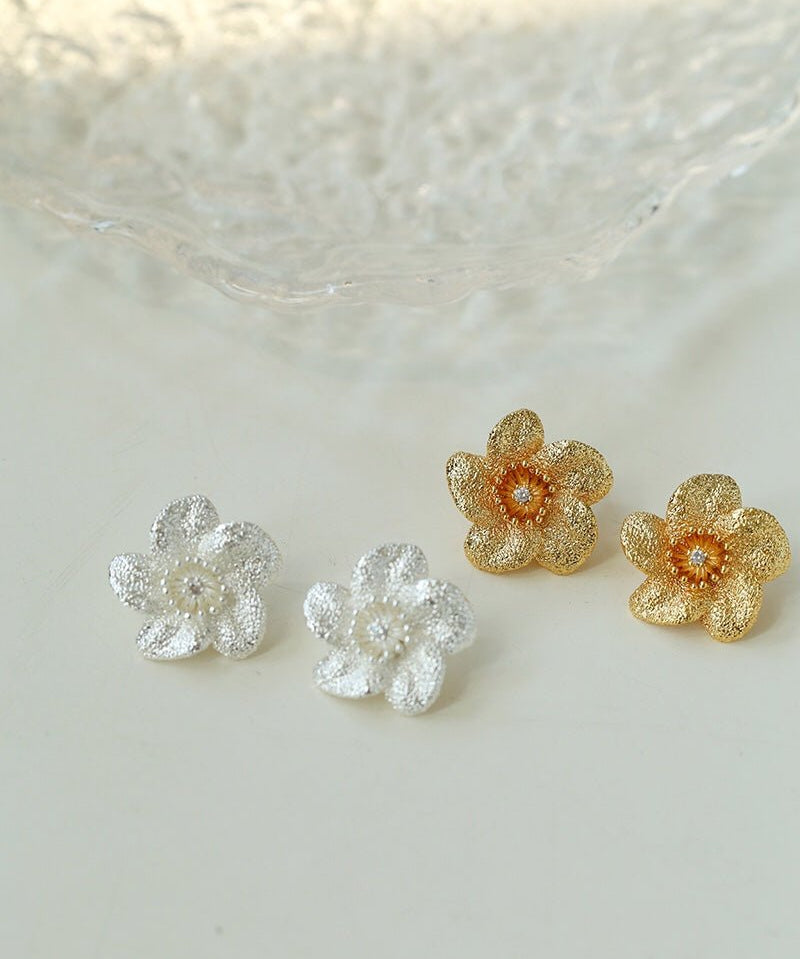 Vintage Style Bauhinia Zircon Flower Stud Earrings - floysun