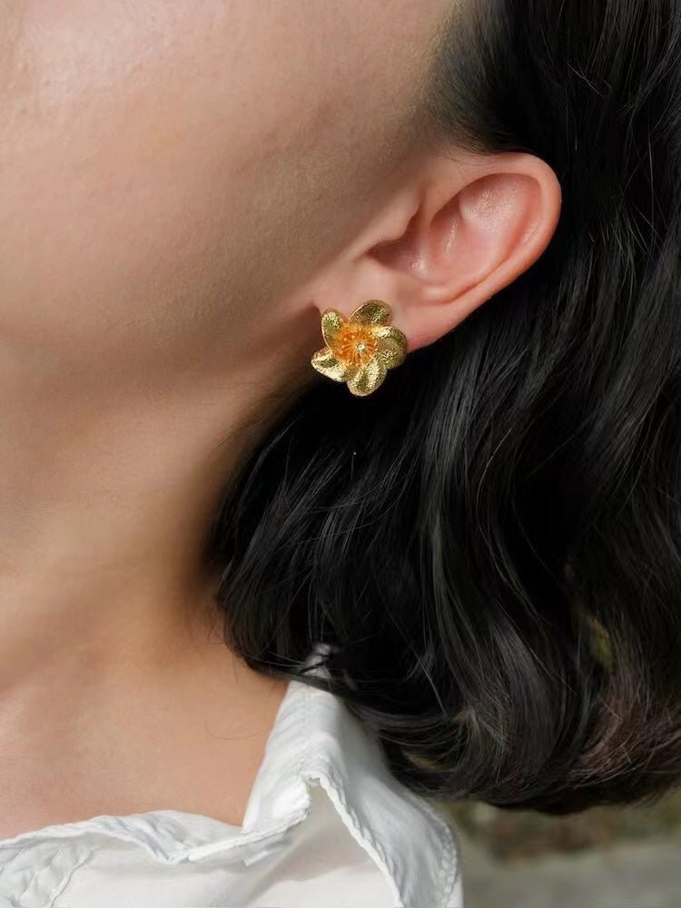 Vintage Style Bauhinia Zircon Flower Stud Earrings - floysun