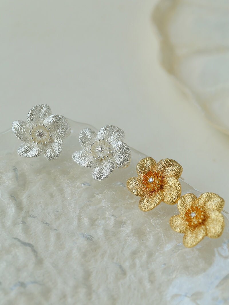 Vintage Style Bauhinia Zircon Flower Stud Earrings - floysun