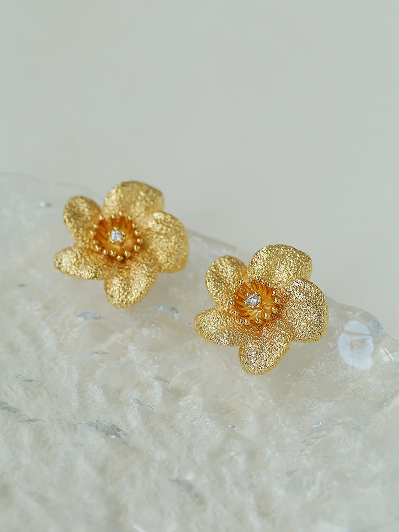 Vintage Style Bauhinia Zircon Flower Stud Earrings - floysun