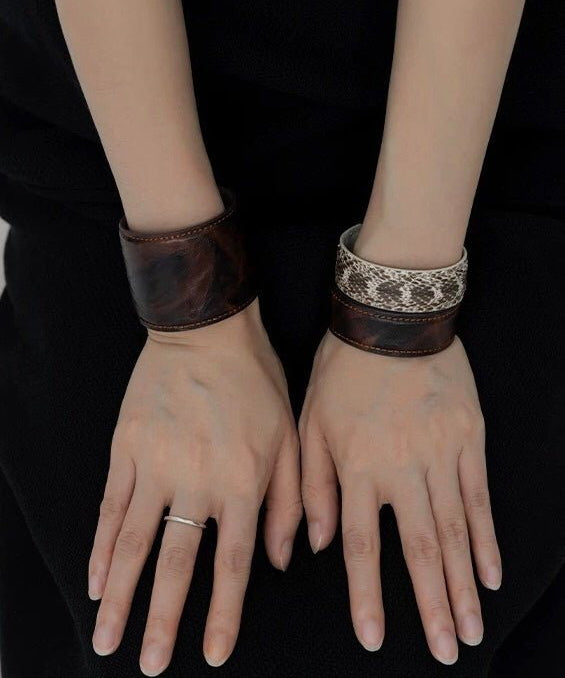 Vintage Wide Narrow Version Leather Statement Bracelet - floysun