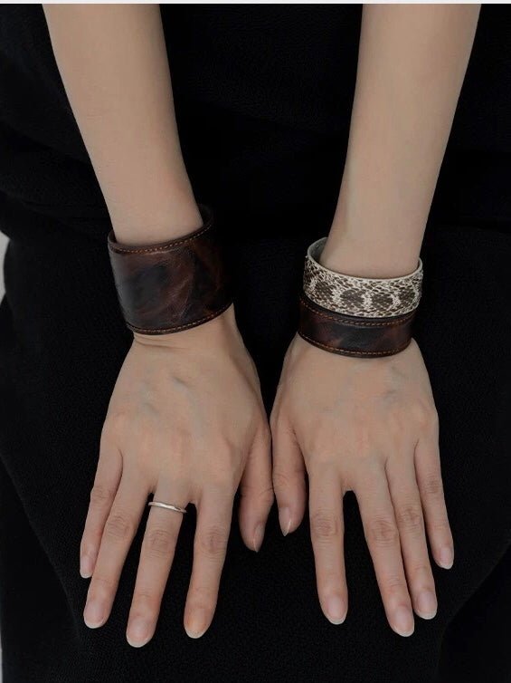 Vintage Wide Narrow Version Leather Statement Bracelet - floysun