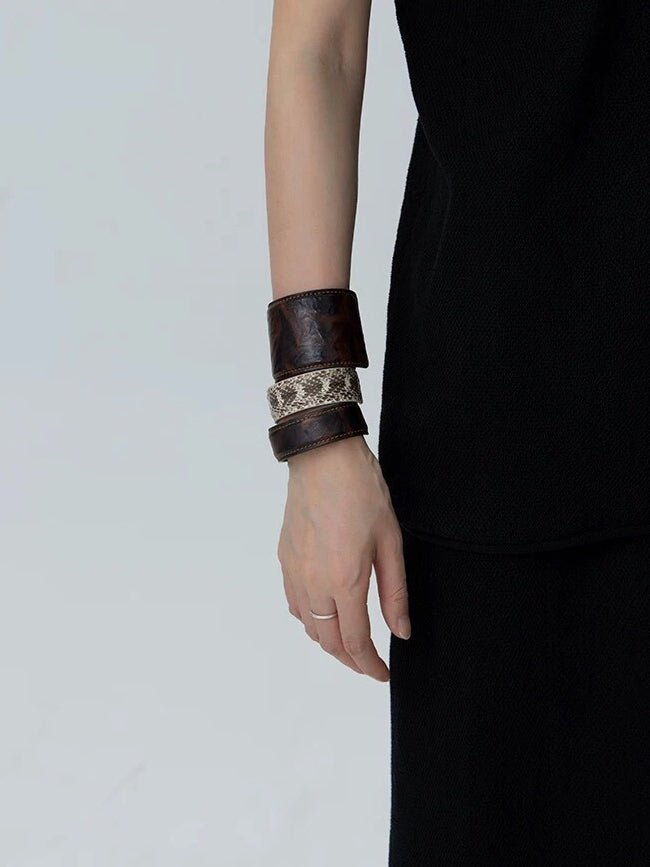 Vintage Wide Narrow Version Leather Statement Bracelet - floysun