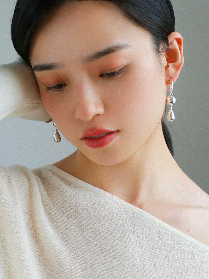 Water Droplet Paneled Ball Earrings - floysun