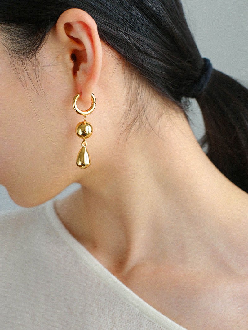 Water Droplet Paneled Ball Earrings - floysun