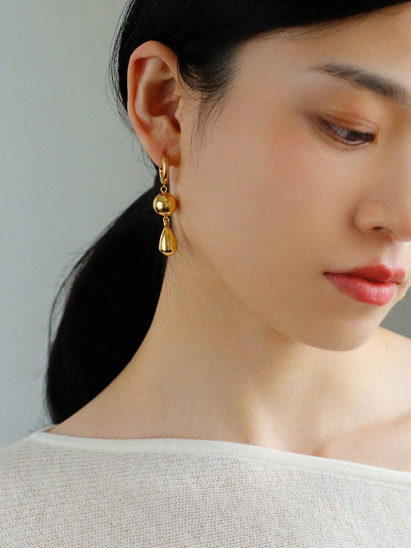 Water Droplet Paneled Ball Earrings - floysun