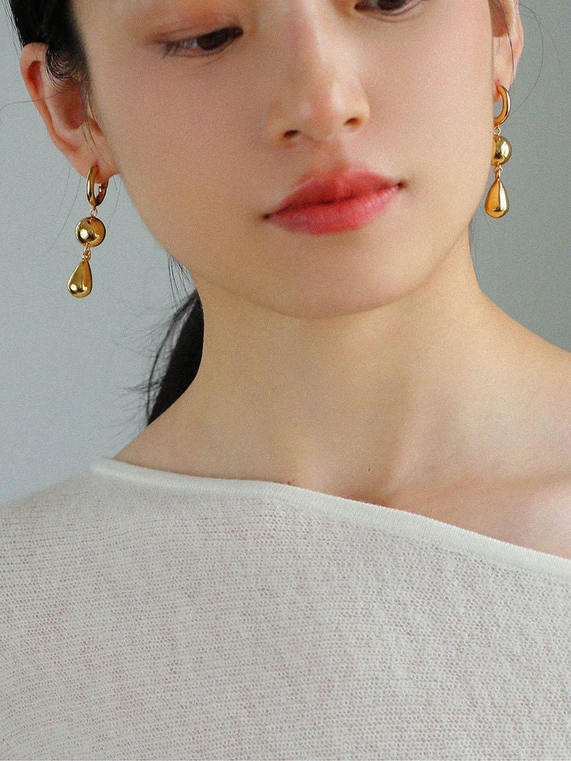 Water Droplet Paneled Ball Earrings - floysun