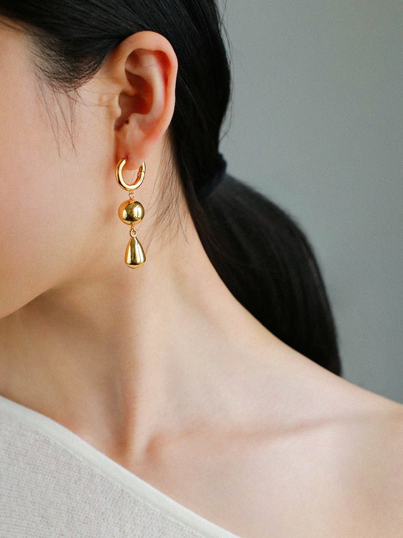 Water Droplet Paneled Ball Earrings - floysun