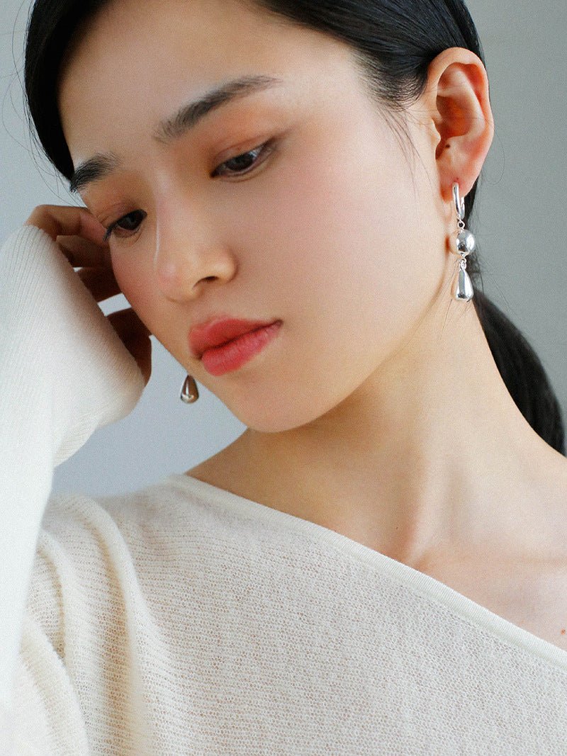 Water Droplet Paneled Ball Earrings - floysun