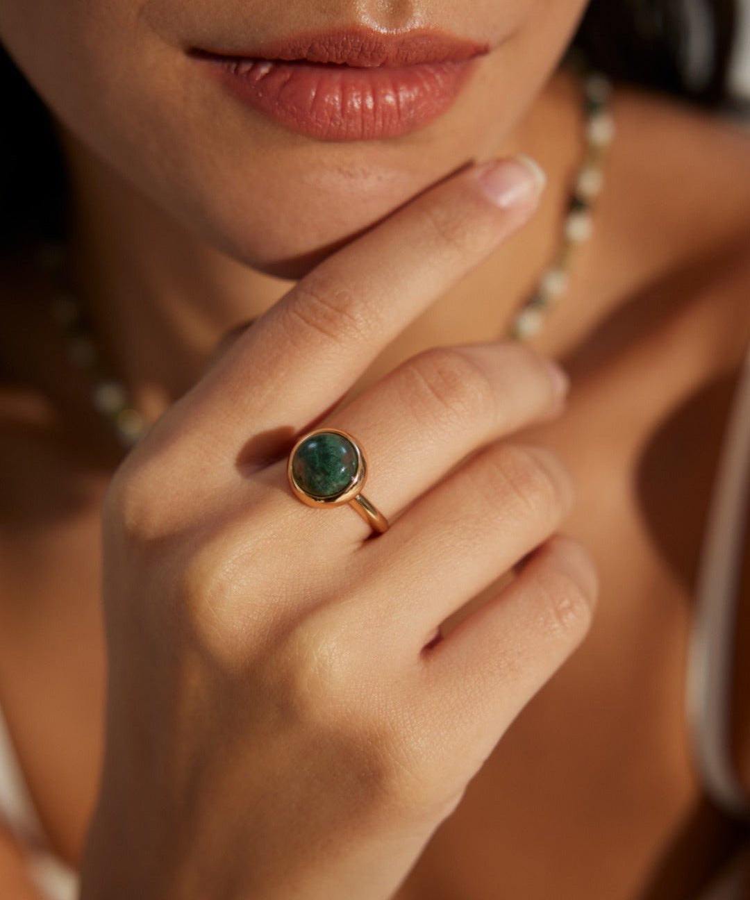 Water Grass Onyx Gemstone Open Ring - floysun