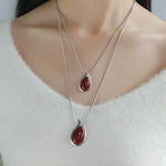 Waterdrop White Onyx Red Onyx Long Pendant Necklace - floysun