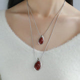 Waterdrop White Onyx Red Onyx Long Pendant Necklace - floysun