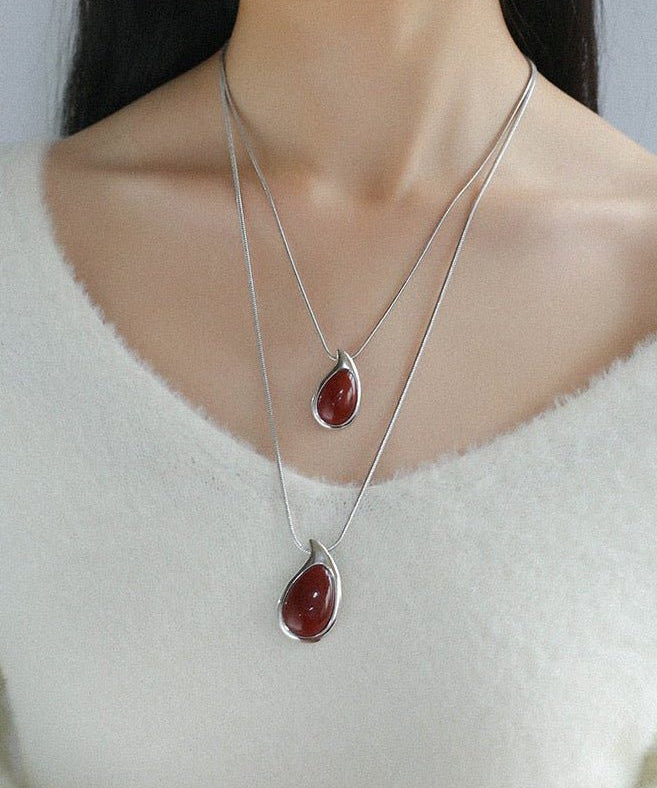 Waterdrop White Onyx Red Onyx Long Pendant Necklace - floysun