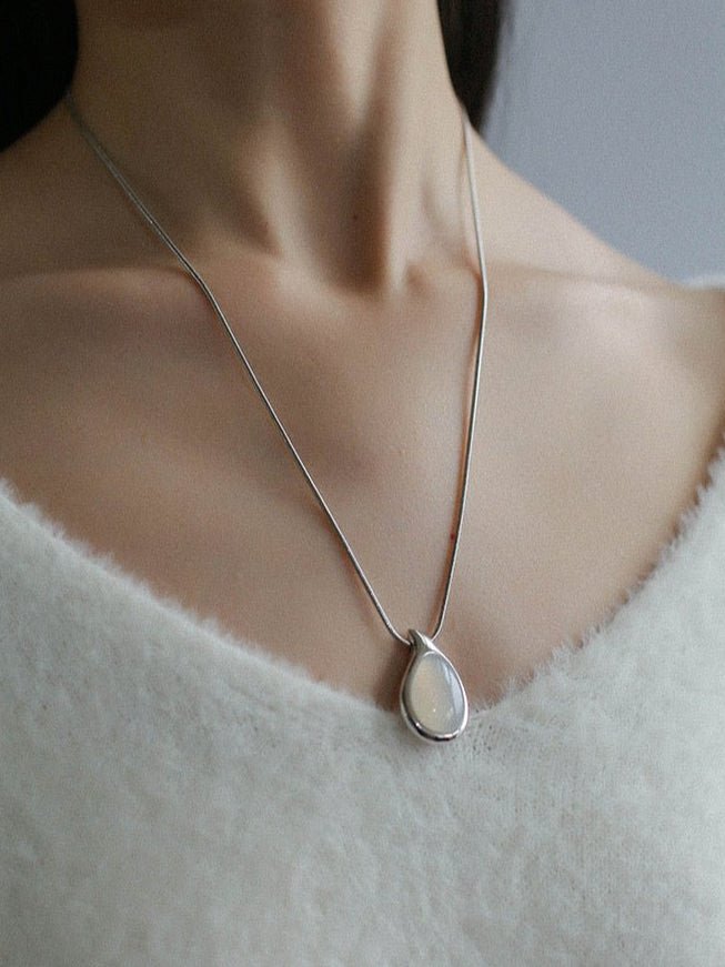 Waterdrop White Onyx Red Onyx Long Pendant Necklace - floysun