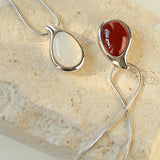 Waterdrop White Onyx Red Onyx Long Pendant Necklace - floysun