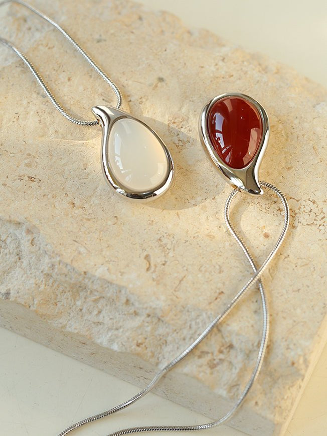 Waterdrop White Onyx Red Onyx Long Pendant Necklace - floysun