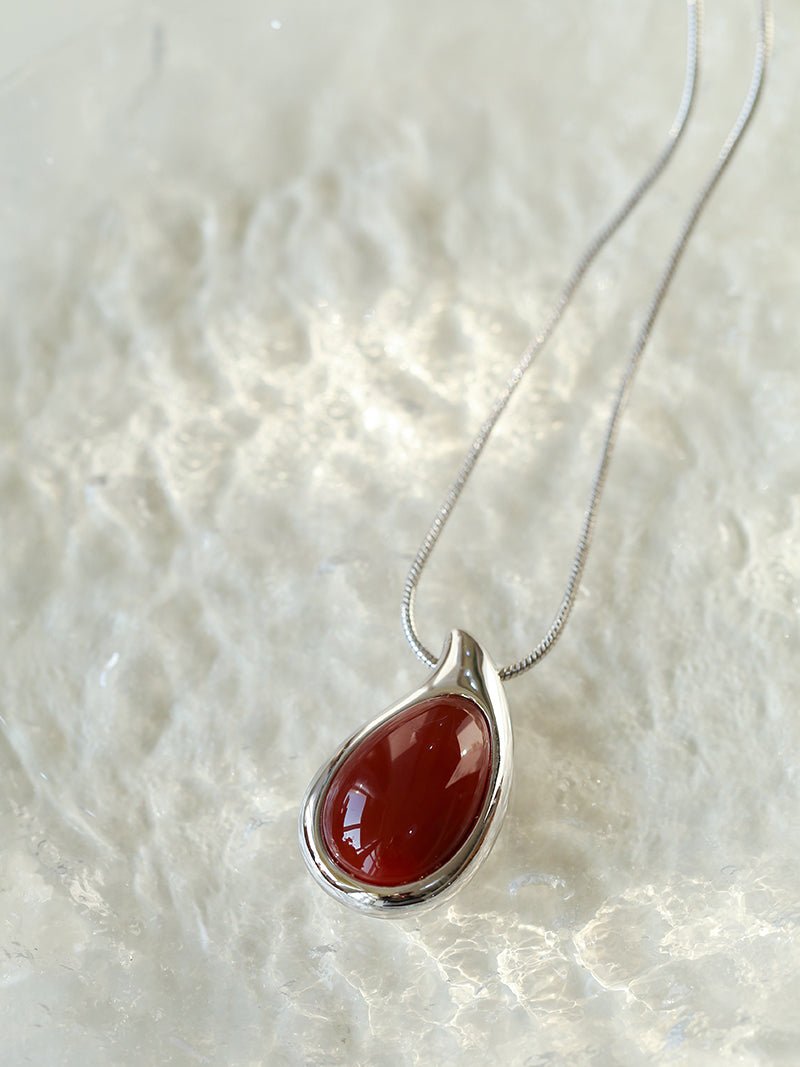 Waterdrop White Onyx Red Onyx Long Pendant Necklace - floysun