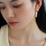 Weaving Flower Natural Baroque Pearl Drop Earrings - floysun