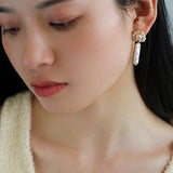 Weaving Flower Natural Baroque Pearl Drop Earrings - floysun