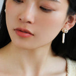 Weaving Flower Natural Baroque Pearl Drop Earrings - floysun