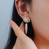 Weaving Flower Natural Baroque Pearl Drop Earrings - floysun