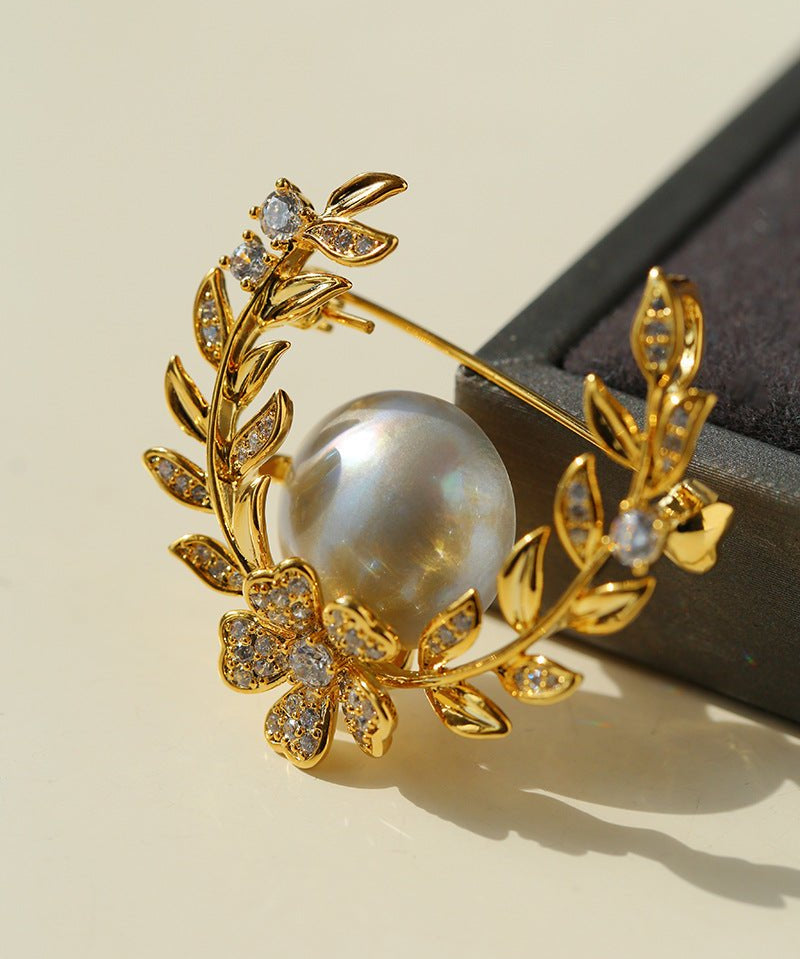 Wheat Spike Gray Mabe Pearl Brooch - floysun