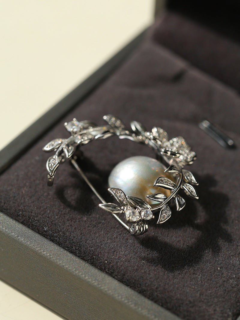 Wheat Spike Gray Mabe Pearl Brooch - floysun