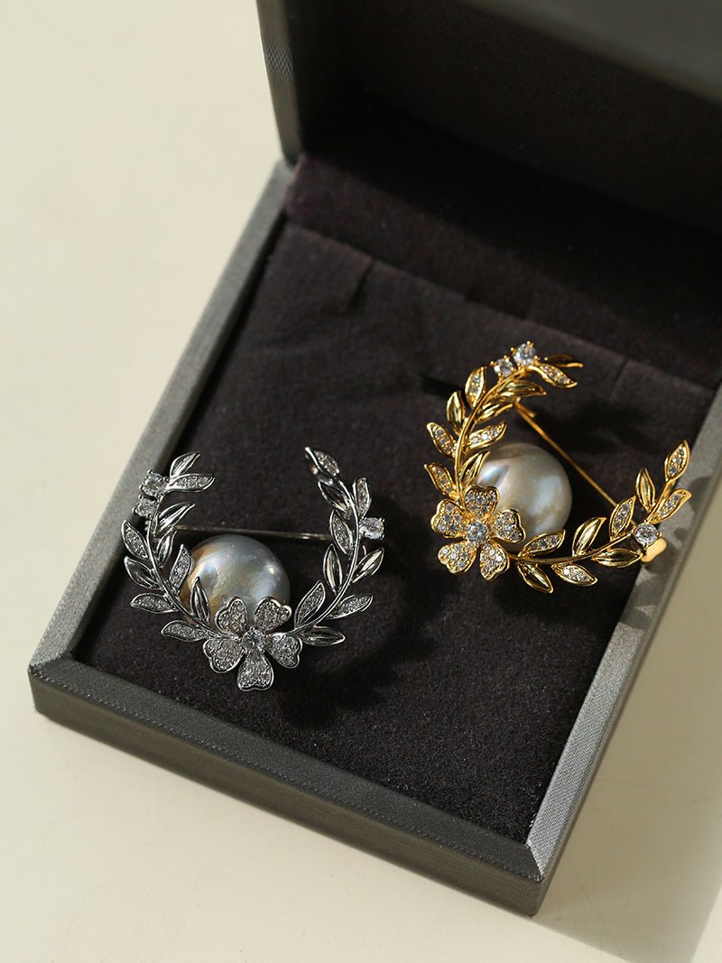 Wheat Spike Gray Mabe Pearl Brooch - floysun