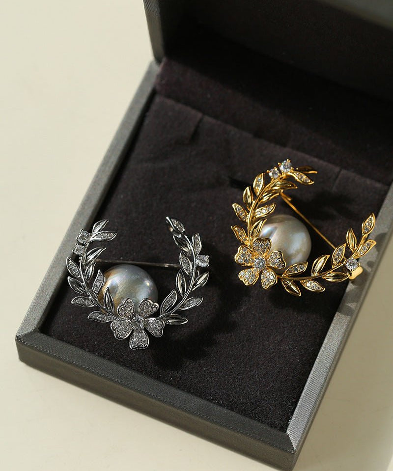 Wheat Spike Gray Mabe Pearl Brooch - floysun