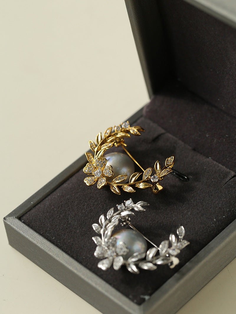 Wheat Spike Gray Mabe Pearl Brooch - floysun