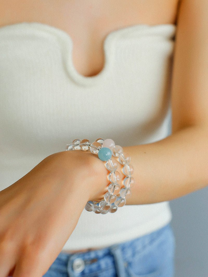 White Crystal Beaded Stretch Bracelet - floysun