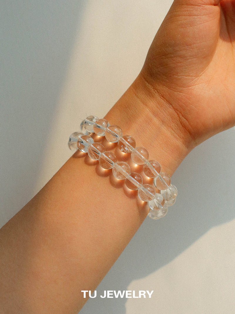 White Crystal Beaded Stretch Bracelet - floysun