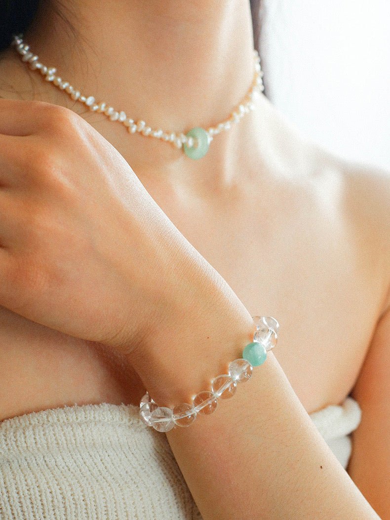 White Crystal Beaded Stretch Bracelet - floysun