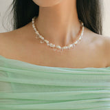 White Crystal Spliced Pearl Necklace - floysun