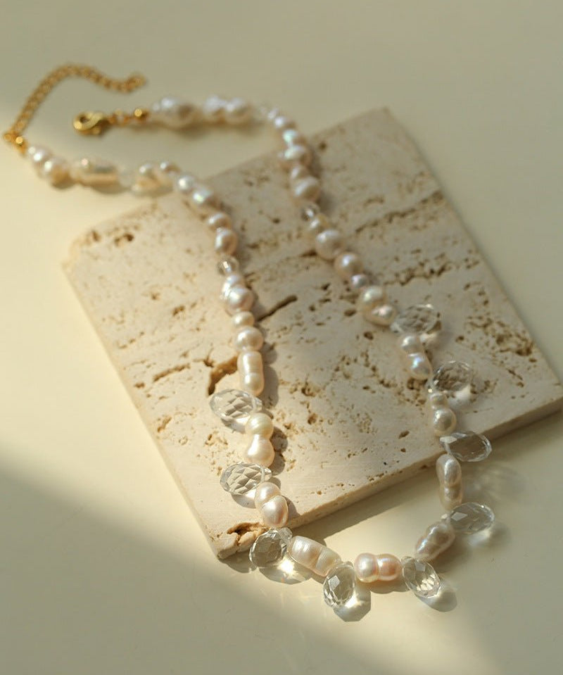 White Crystal Spliced Pearl Necklace - floysun