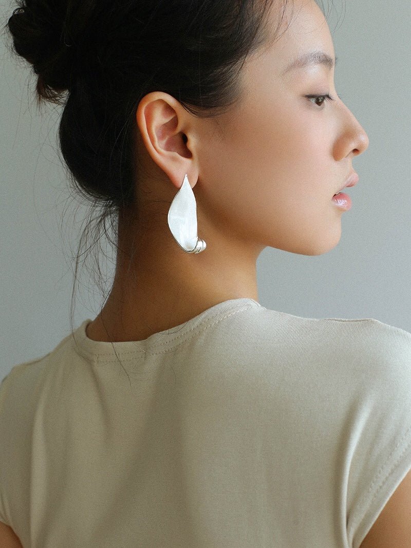 White Enamel Scroll Leaf Statement Earrings - floysun