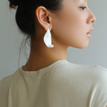 White Enamel Scroll Leaf Statement Earrings - floysun