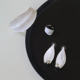 White Enamel Scroll Leaf Statement Earrings - floysun