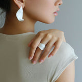 White Enamel Scroll Leaf Statement Earrings - floysun