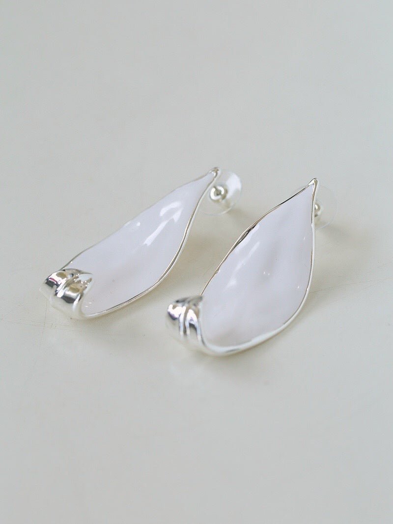 White Enamel Scroll Leaf Statement Earrings - floysun